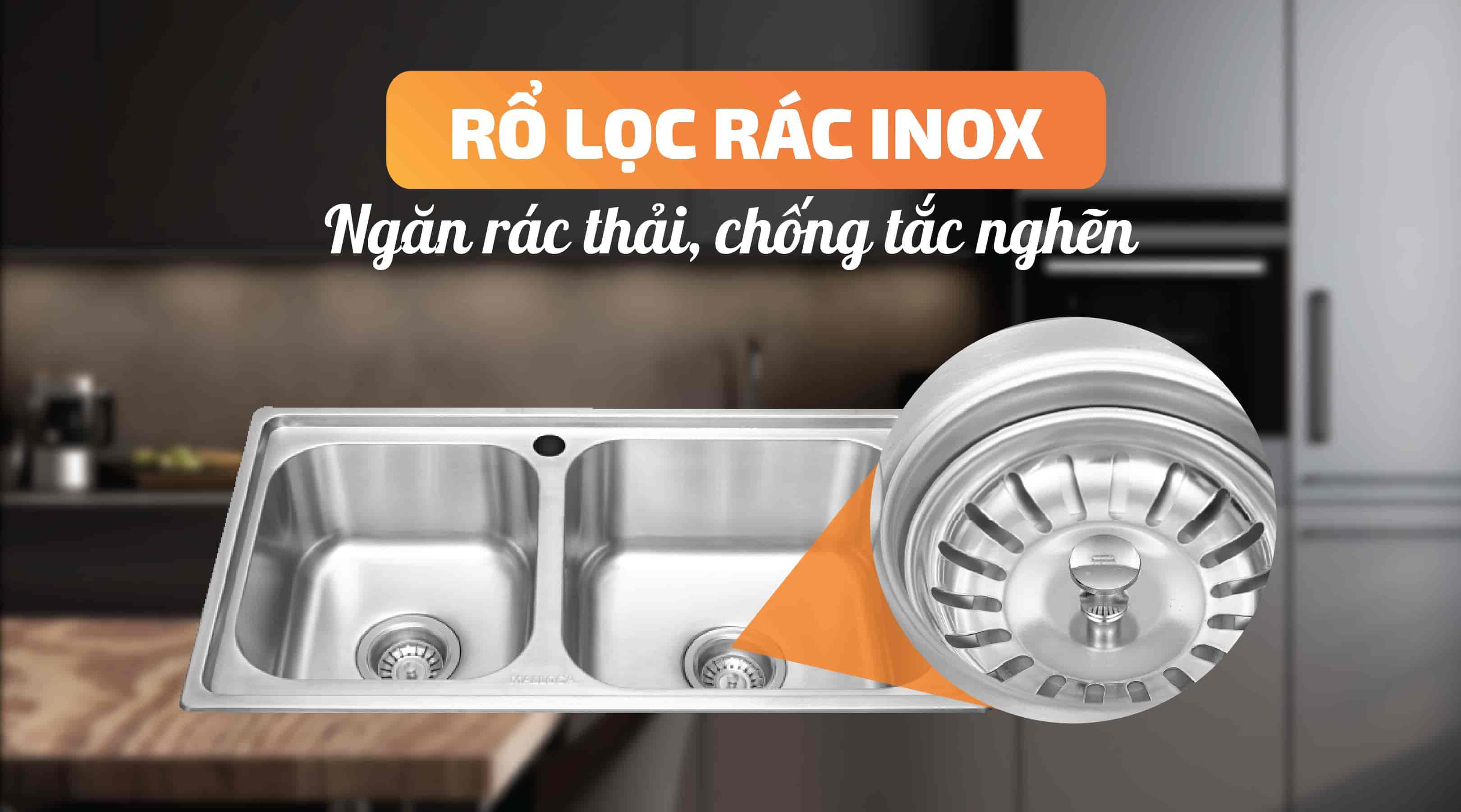 Chậu rửa chén Malloca MS 2076E - Rổ lọc rác Inox